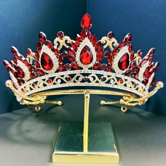 Gold Crown Crystal Tiara, Princess Crown, Gold Wedding Tiara, Wedding Ruby Crown main image 7